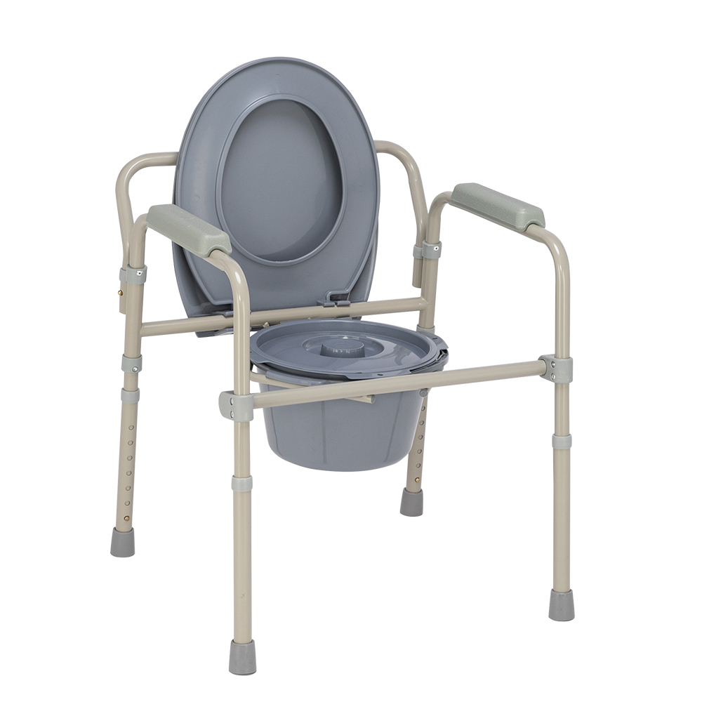 Iron Frame Folding Toilet Seat Beige White