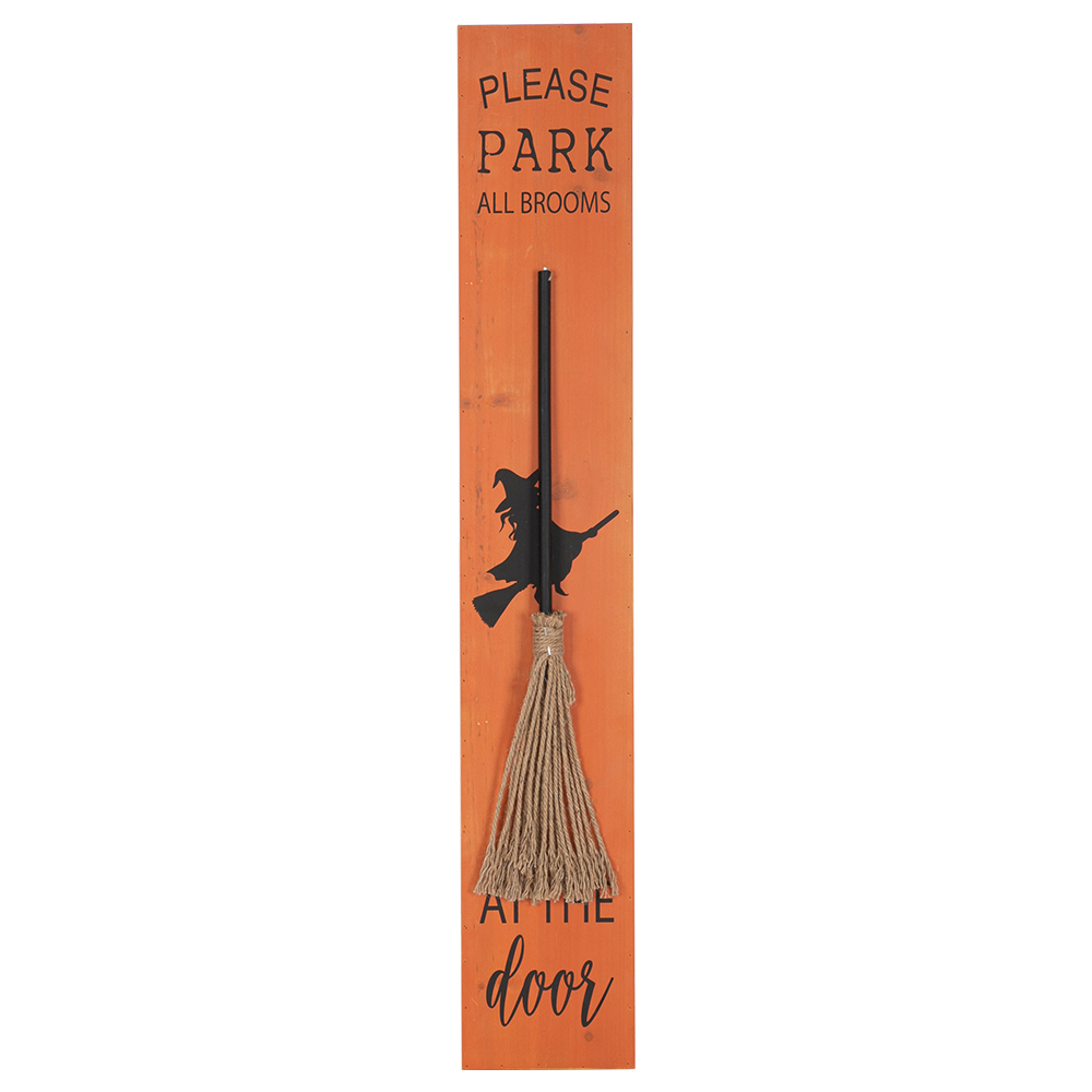 Artisasset PLEASE PARK ALL THE BROOMS AT THE DOOR Halloween Hanging Sign Holiday Wall Sign