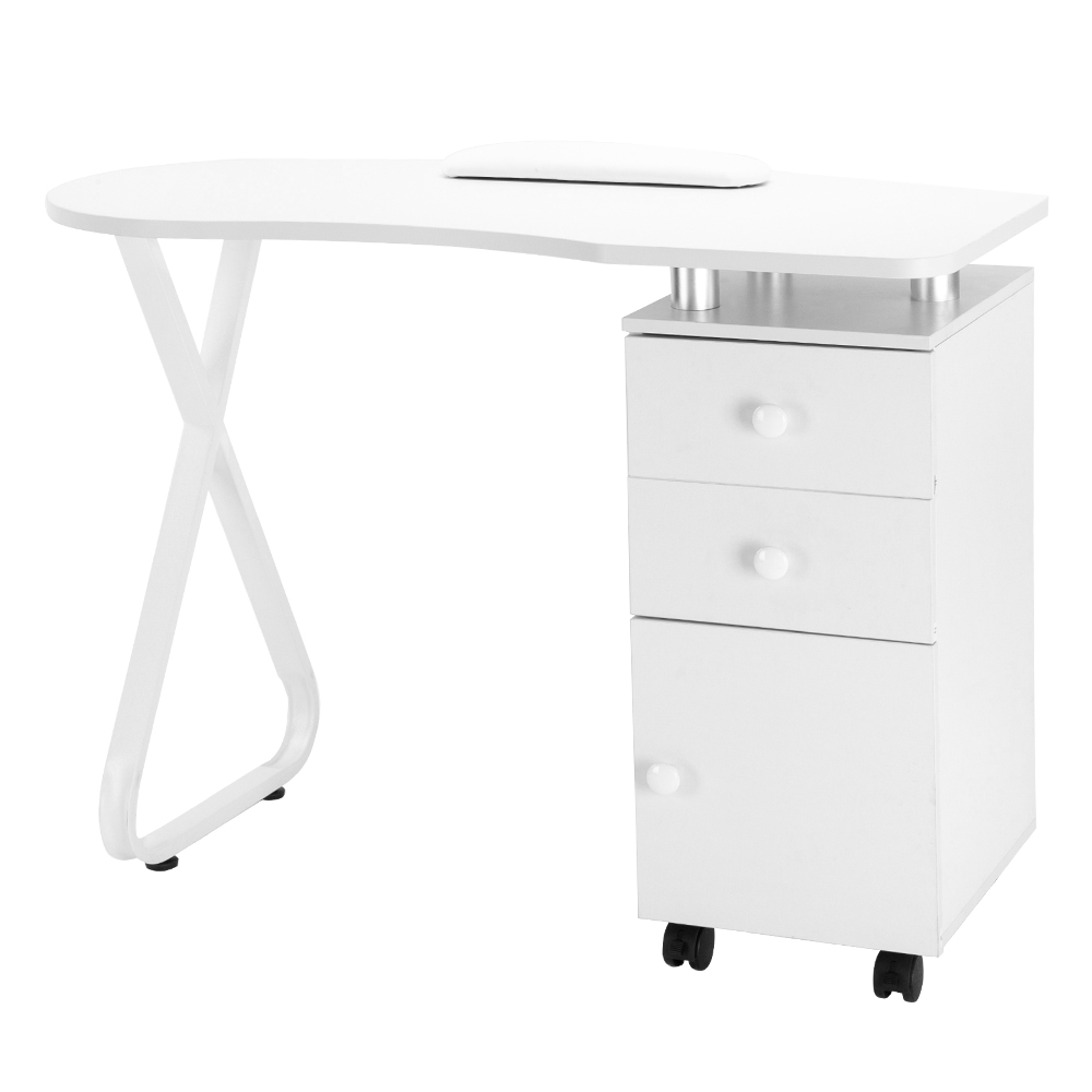 Manicure Table Single Side X Type/2 Drawers/1 Door/Ceramic Handle/With Hand Pillow/With Wheels White