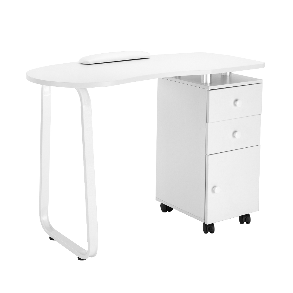 Manicure Table Unilateral Square/2 Drawers/1 Door/Ceramic Handle/With Hand Pillow/With Wheels White