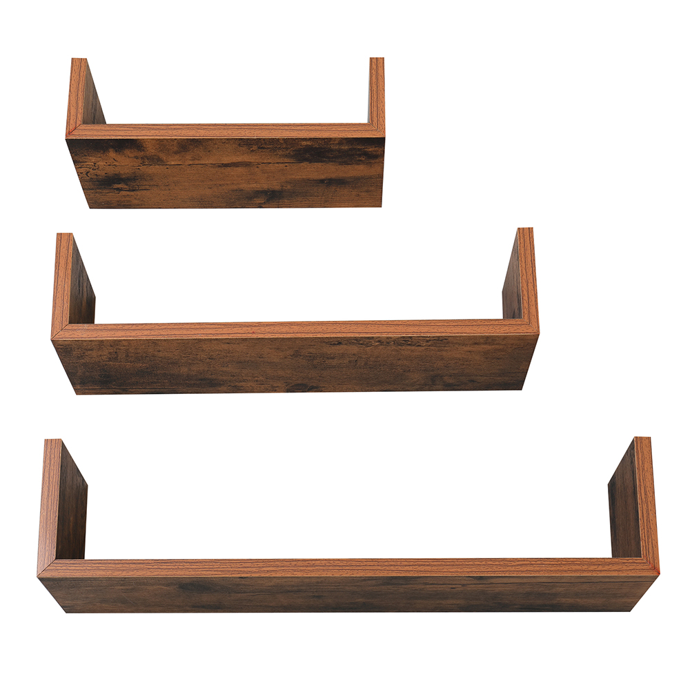 Set of 3 Floating Display Shelves Ledge Bookshelf Wall Mount Storage Home Décor Vintage