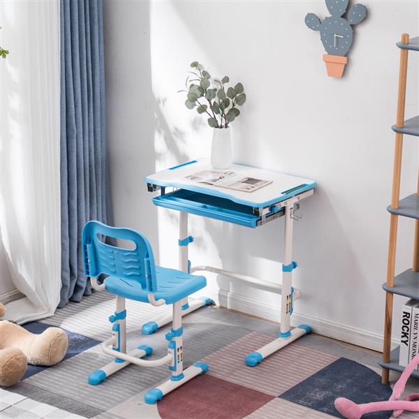 学生桌椅套装C款 白烤漆 白色面 蓝色塑料【70x38x(52-74)cm】-19