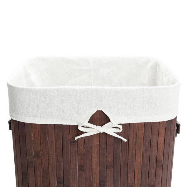 单格折叠脏衣篮含盖子（竹质）-深棕色-13