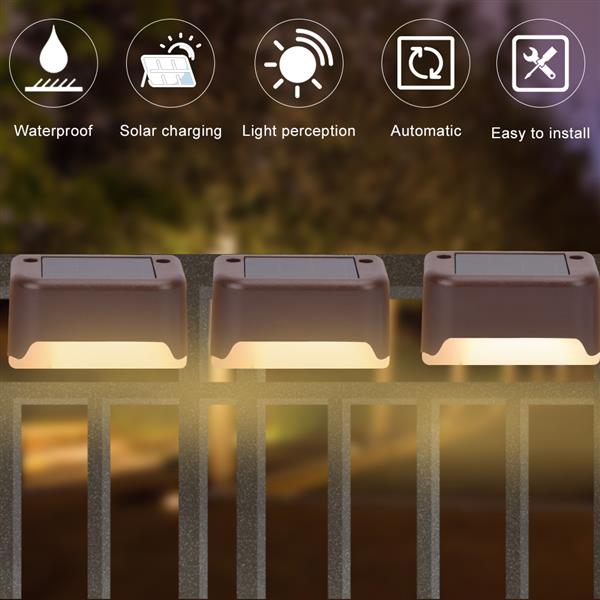 4X 棕色太阳能阶梯灯 200MAH电池 防水IP65  智能光控户外围栏灯 1.2V 0.2W 暖白光-2