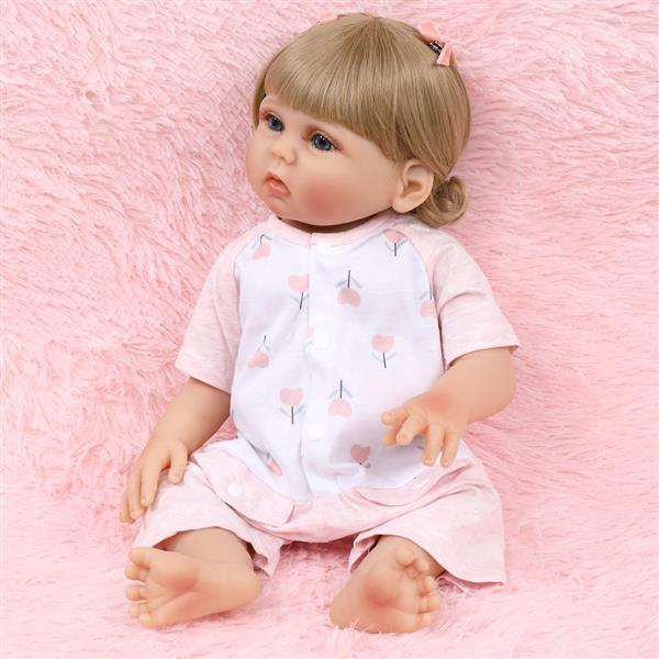 【KRT】全胶仿真娃娃：18英寸 粉白小花睡衣婴儿-8