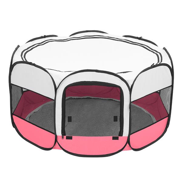 【HOBBYZOO】45"便携式可折叠600D牛津布8面宠物围栏帐篷上下拉链定制款 粉色-4