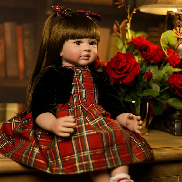 【KRT】布身仿真娃娃：24英寸 长发圣诞格子裙-11
