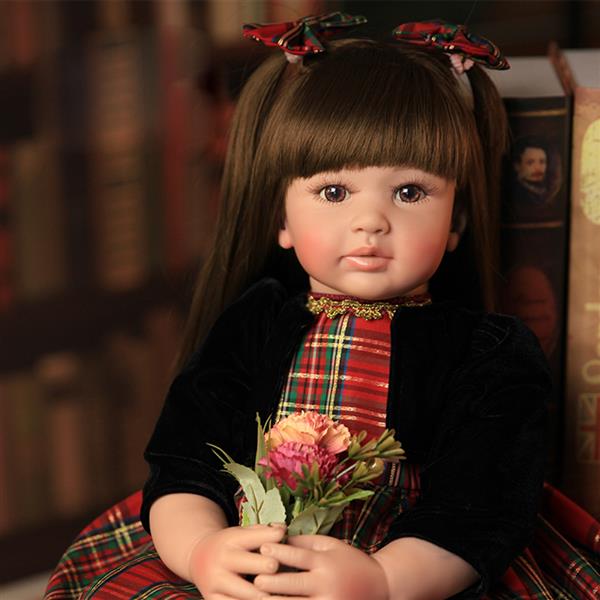 【KRT】布身仿真娃娃：24英寸 长发圣诞格子裙-12