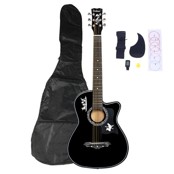 椴木吉他DK-38C纯黑色+包+背带+拨片+液晶调音器+护板+琴弦一套-13