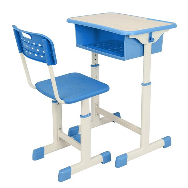 学生桌椅套装B款 白烤漆 木纹面 蓝色塑料【60x40x(63-75)cm】-10