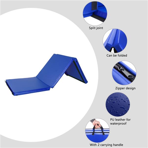 【HMJS】55"x24"x1.2" 三折体操瑜伽垫带手提粘扣 蓝色-5
