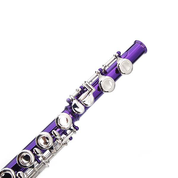紫色16孔C调闭孔白铜长笛+通条棒+清洁布+润滑剂+螺丝刀-17