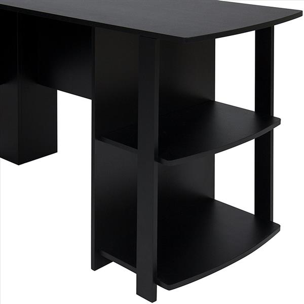L型木质电脑办公桌【直角】，2层置物层-黑色-5