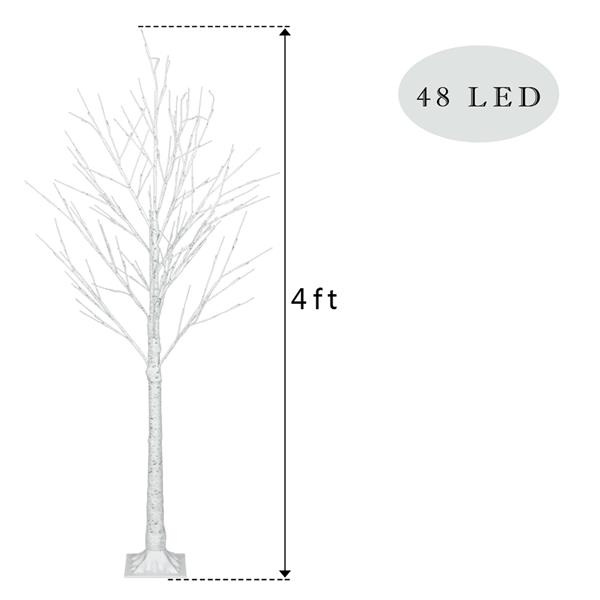 白色 4ft 48灯 48枝头 白桦树造型 塑料材质 圣诞树 美规 N001-16