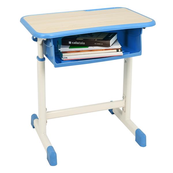 学生桌椅套装B款 白烤漆 木纹面 蓝色塑料【60x40x(63-75)cm】-18