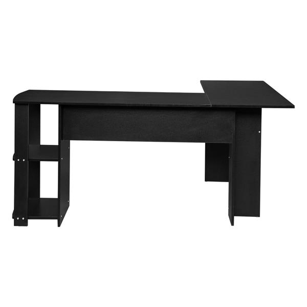 L型木质电脑办公桌带2层置物层-黑色 【DC】-7