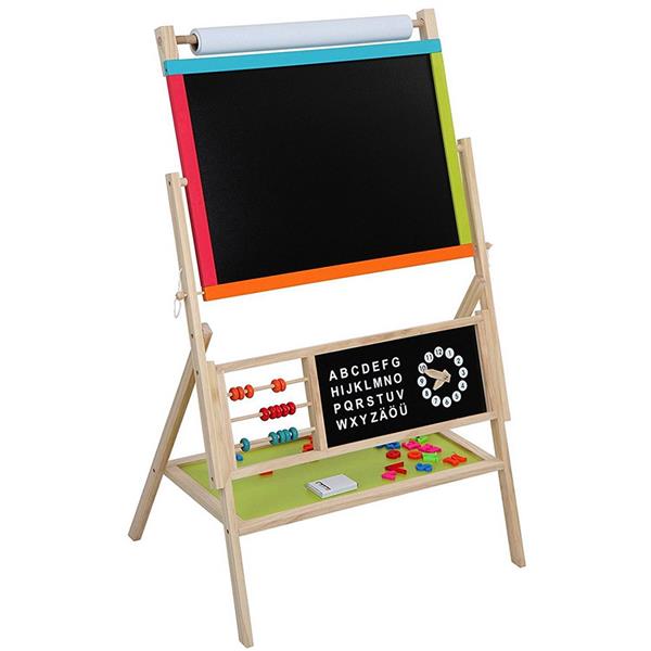 【TS】木质玩具：多功能教学画架 配黑板/彩色粉笔/黑白板擦/卷纸/算珠 W12B103-5