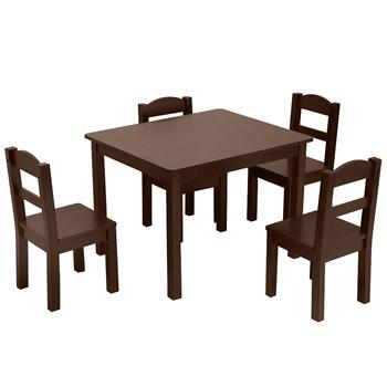 【旧编码：97313664】儿童桌椅套装 深咖啡色 （1桌4椅）【66Lx56Wx48H 】