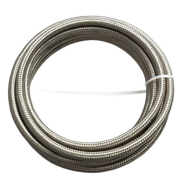 6AN 15ft Universal Stainless Steel Nylon Braided Fuel Hose Silver-2