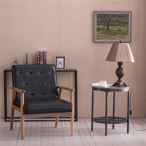 A款复古的现代木质 单人沙发椅，黑色PU （75x69x84CM）-30