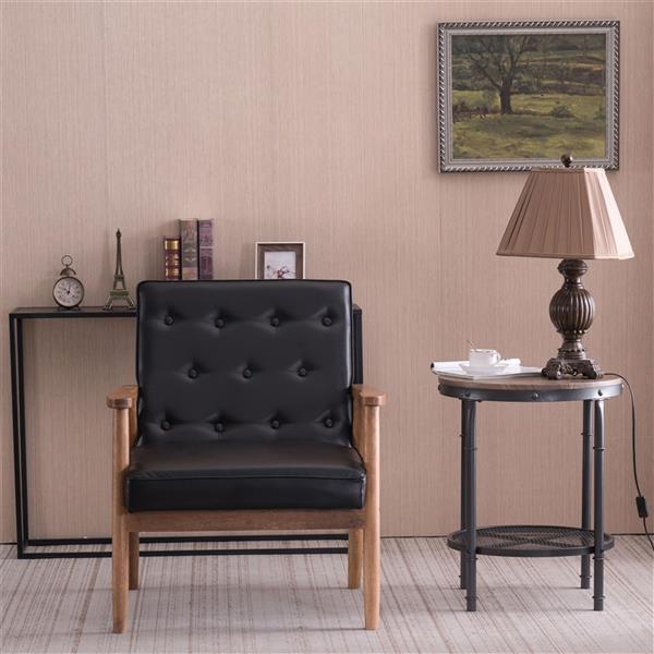 A款复古的现代木质 单人沙发椅，黑色PU （75x69x84CM）-23