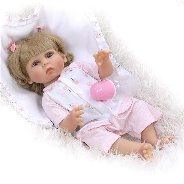 【KRT】全胶仿真娃娃：18英寸 粉白小花睡衣婴儿-29