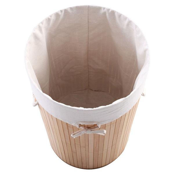 圆桶式折叠脏衣篮含盖子（竹质）-原木色-1