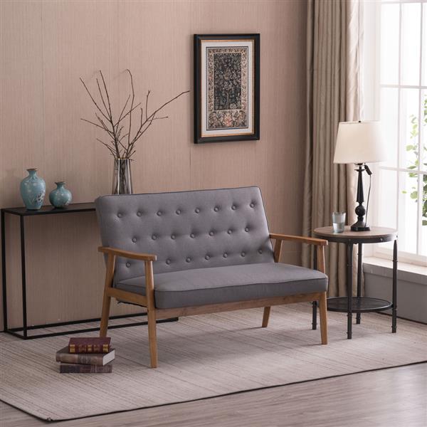A款复古的现代木质 双人沙发椅 休闲椅 浅灰色布料 【126 x 75 x 83.5cm】-10