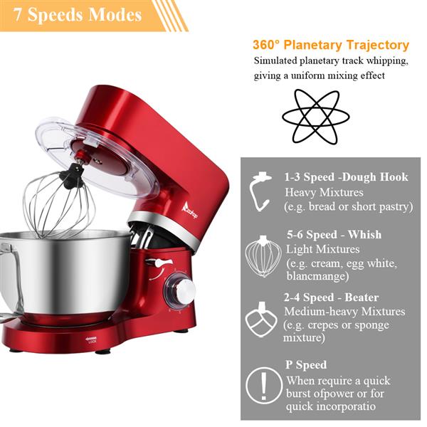 ZOKOP ZK-1503 厨师机 5.5L 660W  搅拌锅带手柄  红色   喷漆