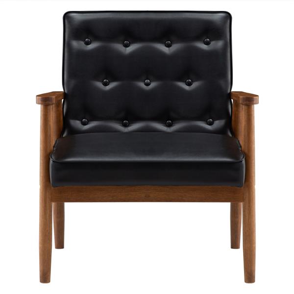 A款复古的现代木质 单人沙发椅，黑色PU （75x69x84CM）-2