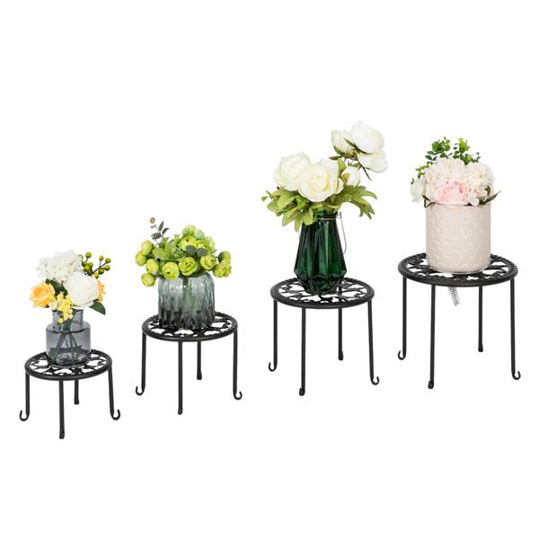 4个装4-1黑色烤漆印花图案圆形铁艺植物架（YH-HJ015）-4