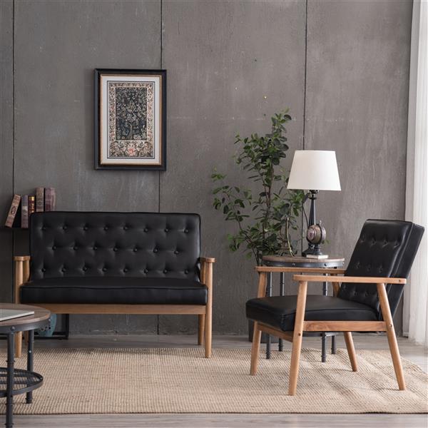 A款复古的现代木质 单人沙发椅，黑色PU （75x69x84CM）-39
