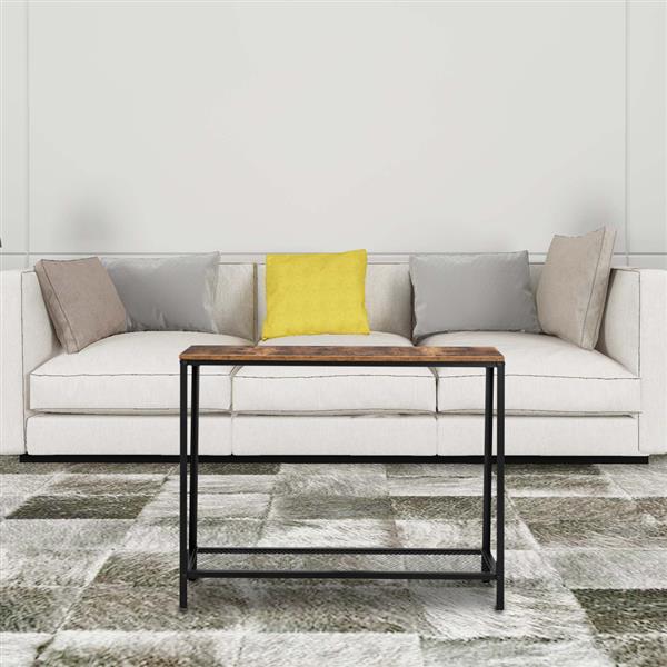 HODELY 现代工业风木纹2层40英寸长方形铁艺沙发桌（HT-JJ016）-11