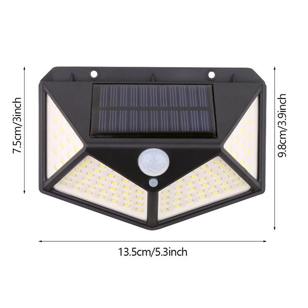100LED太阳能壁灯（人体感应 光控）黑壳 白光 ZC001251 实际:8W 流明：500LM 电池：1800mah 锂电池 太阳板：5.5V 1W 多晶硅-2