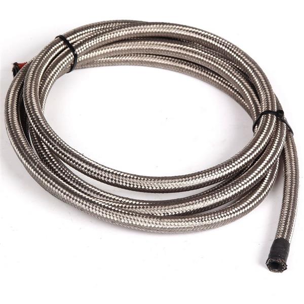6AN 15ft Universal Stainless Steel Nylon Braided Fuel Hose Silver-7
