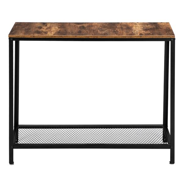 HODELY 现代工业风木纹2层40英寸长方形铁艺沙发桌（HT-JJ016）-3