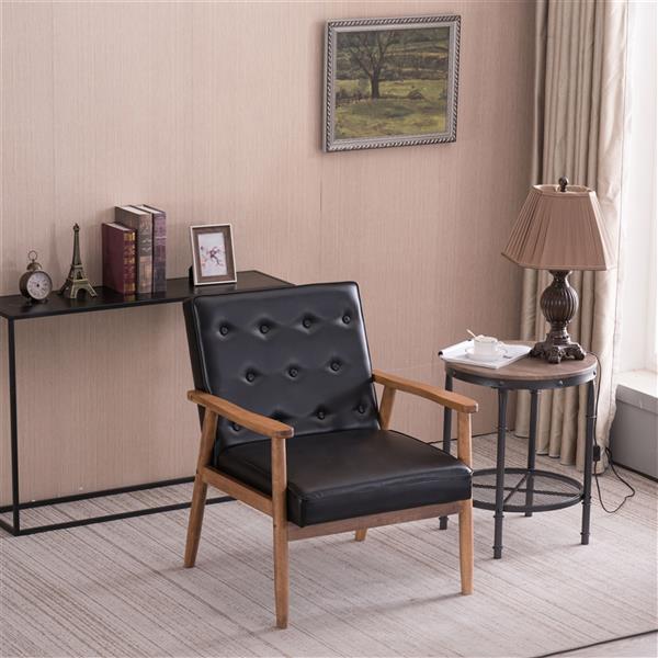 A款复古的现代木质 单人沙发椅，黑色PU （75x69x84CM）-19