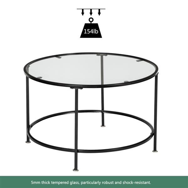 HODELY 36"黑色2层5mm厚钢化玻璃台面圆形铁艺咖啡桌（HT-JJ020）-14