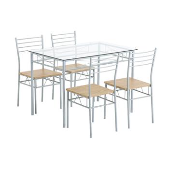 铁艺玻璃餐桌椅 银色  一桌四椅 MDF坐垫 【110x70x76cm】