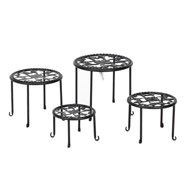 4个装4-1黑色烤漆印花图案圆形铁艺植物架（YH-HJ015）-1