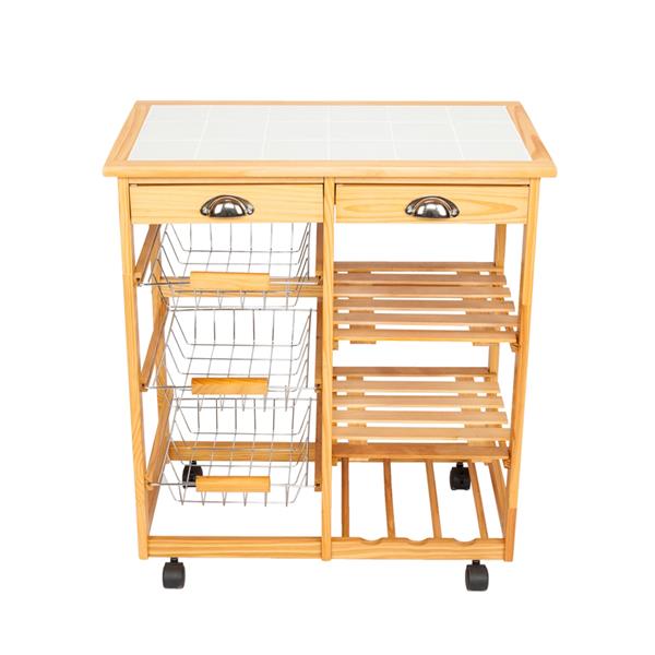 厨房&饭厅可移动双排置物架，餐车-原木色-18