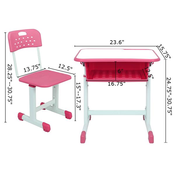 可调升降学生桌椅套装 粉红色 【60x40x(63-75)cm】-18
