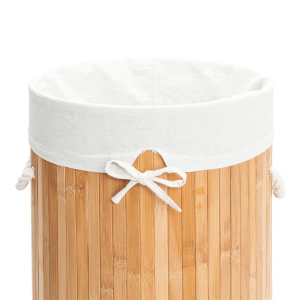 圆桶式折叠脏衣篮含盖子（竹质）-原木色-11