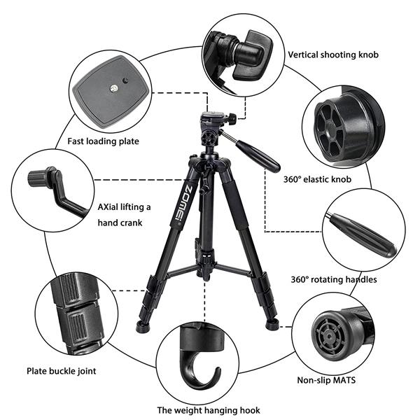 ZOMEI Q111 55寸专业铝合金相机三脚架摄像机支架用于数码单反相机佳能尼康Sony 黑色-8