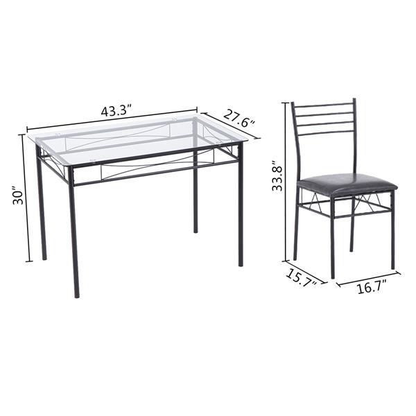 铁艺玻璃餐桌椅 黑色  一桌四椅 PU软垫 【110x70x76cm】-16