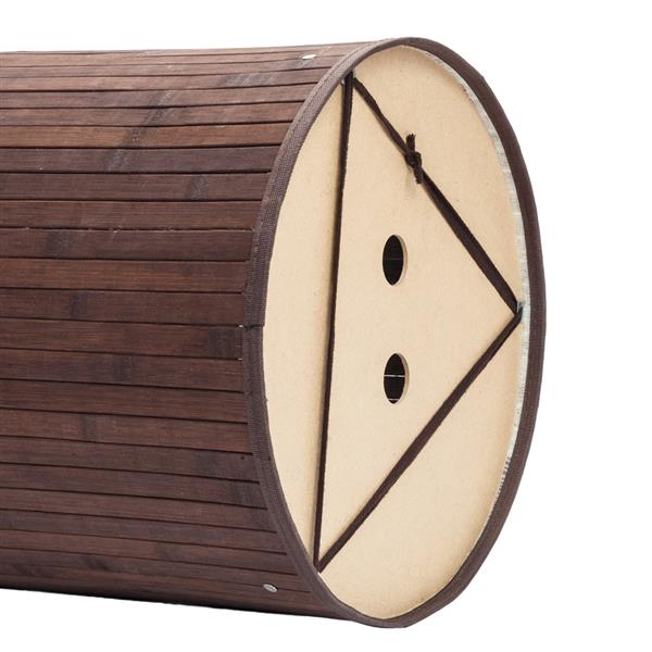 圆桶式折叠脏衣篮含盖子（竹质）-深棕色-10