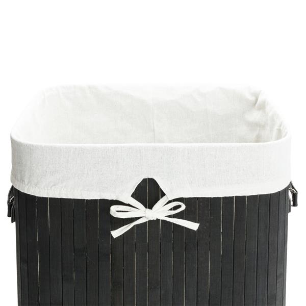 单格折叠脏衣篮含盖子（竹质）-黑色-8