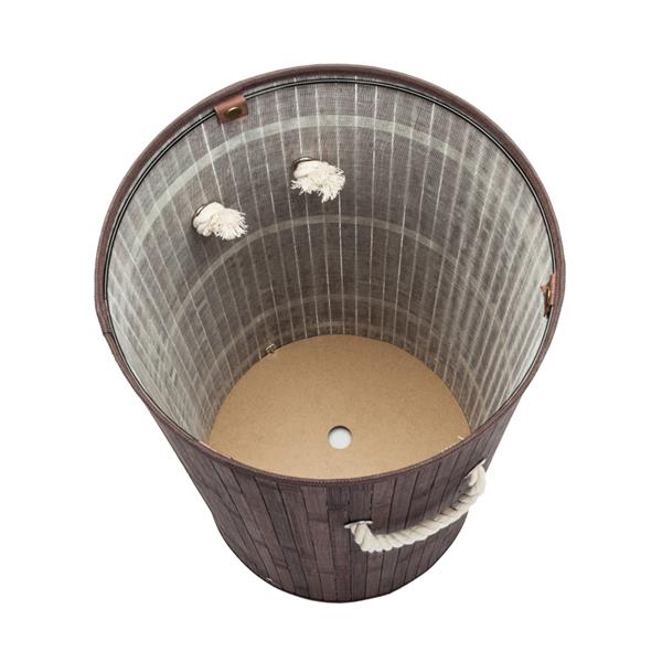 圆桶式折叠脏衣篮含盖子（竹质）-深棕色-8