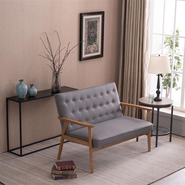 A款复古的现代木质 双人沙发椅 休闲椅 浅灰色布料 【126 x 75 x 83.5cm】-21