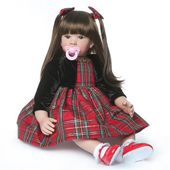 【KRT】布身仿真娃娃：24英寸 长发圣诞格子裙